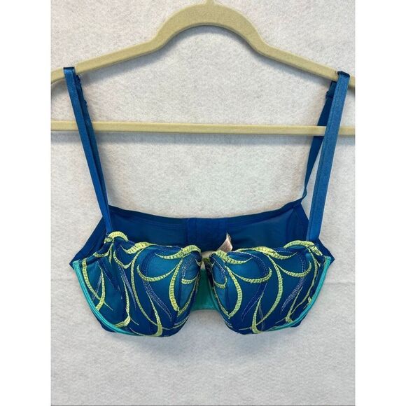 CACIQUE Intimates Bra Size 38DD Blue Green Push Up Embroidered Leaf w/ Underwire - Picture 1 of 10